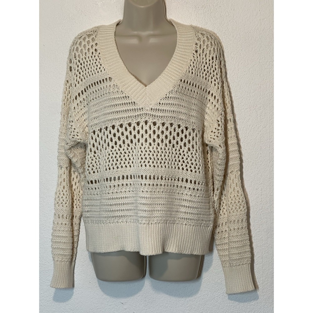 Womens Open Knit Ivory Pullover Sweater Cotton Blend Medium Layer  Beach‎